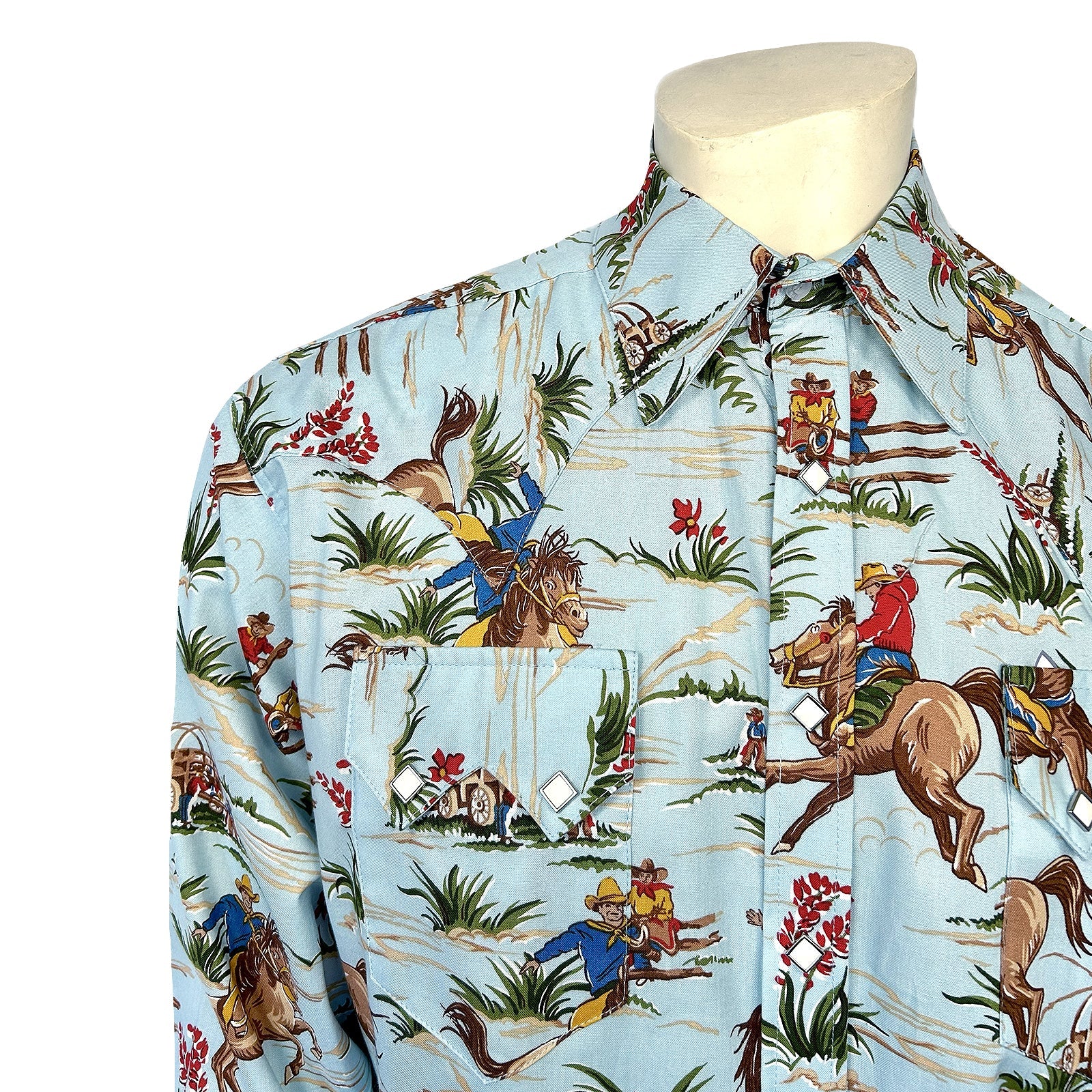 Rockmount Ranch Wear Men’s Vintage Light Blue Print Western Shirt