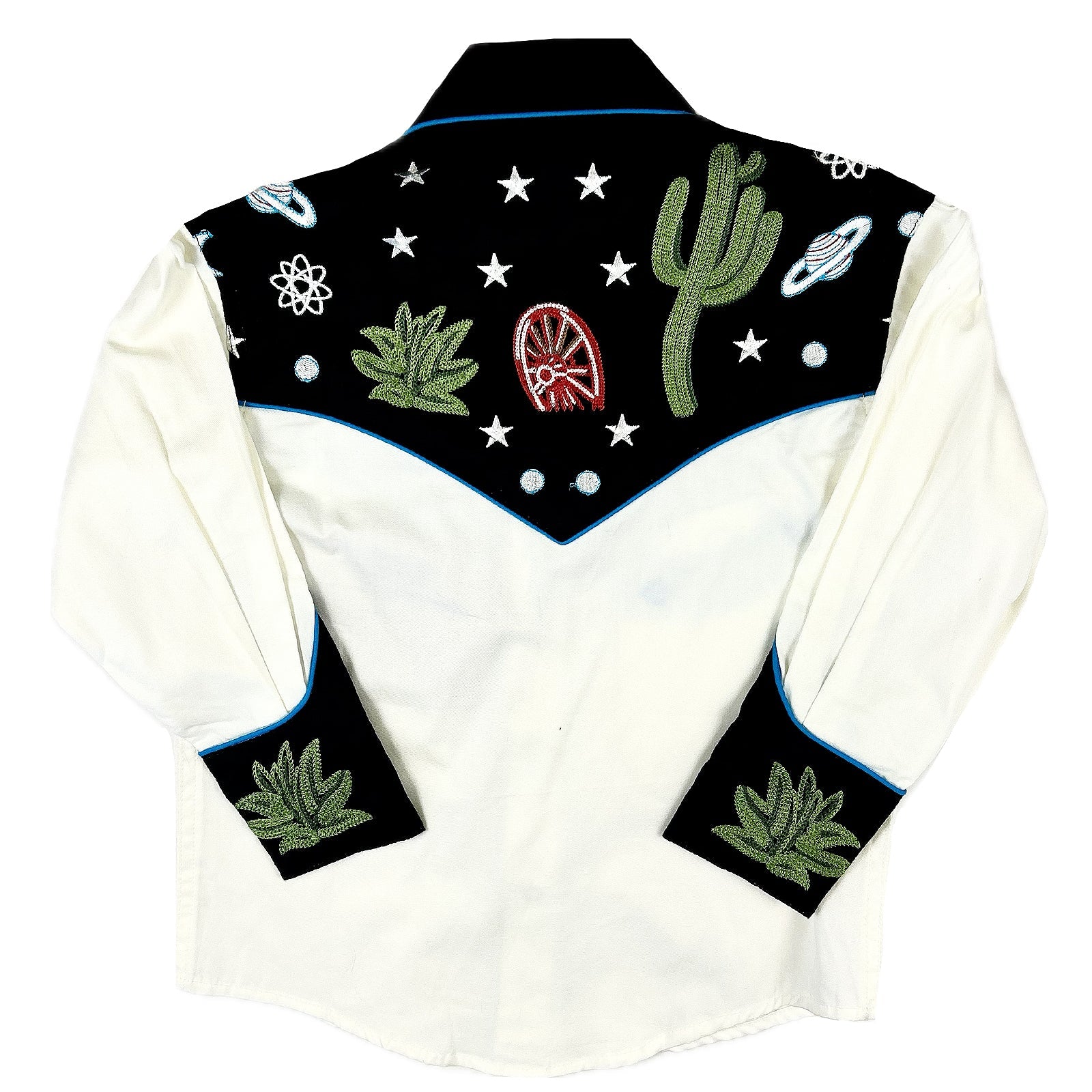 Rockmount Ranch Wear Kid's Vintage Black Cactus & Stars Chain Stitch Embroidered Western Shirt