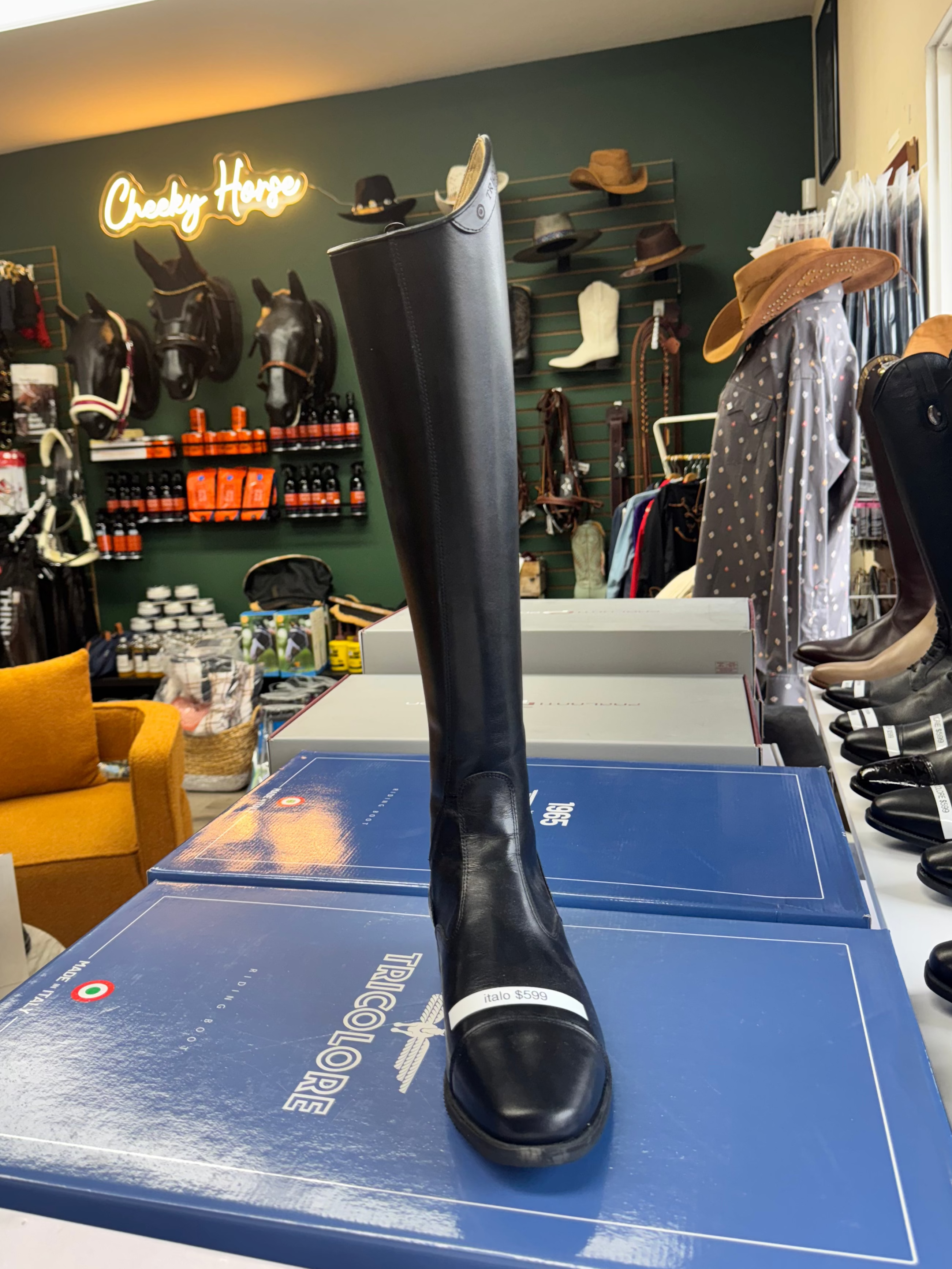 Tricolore 1965 by DeNiro Italo Smooth Black Tall Boot