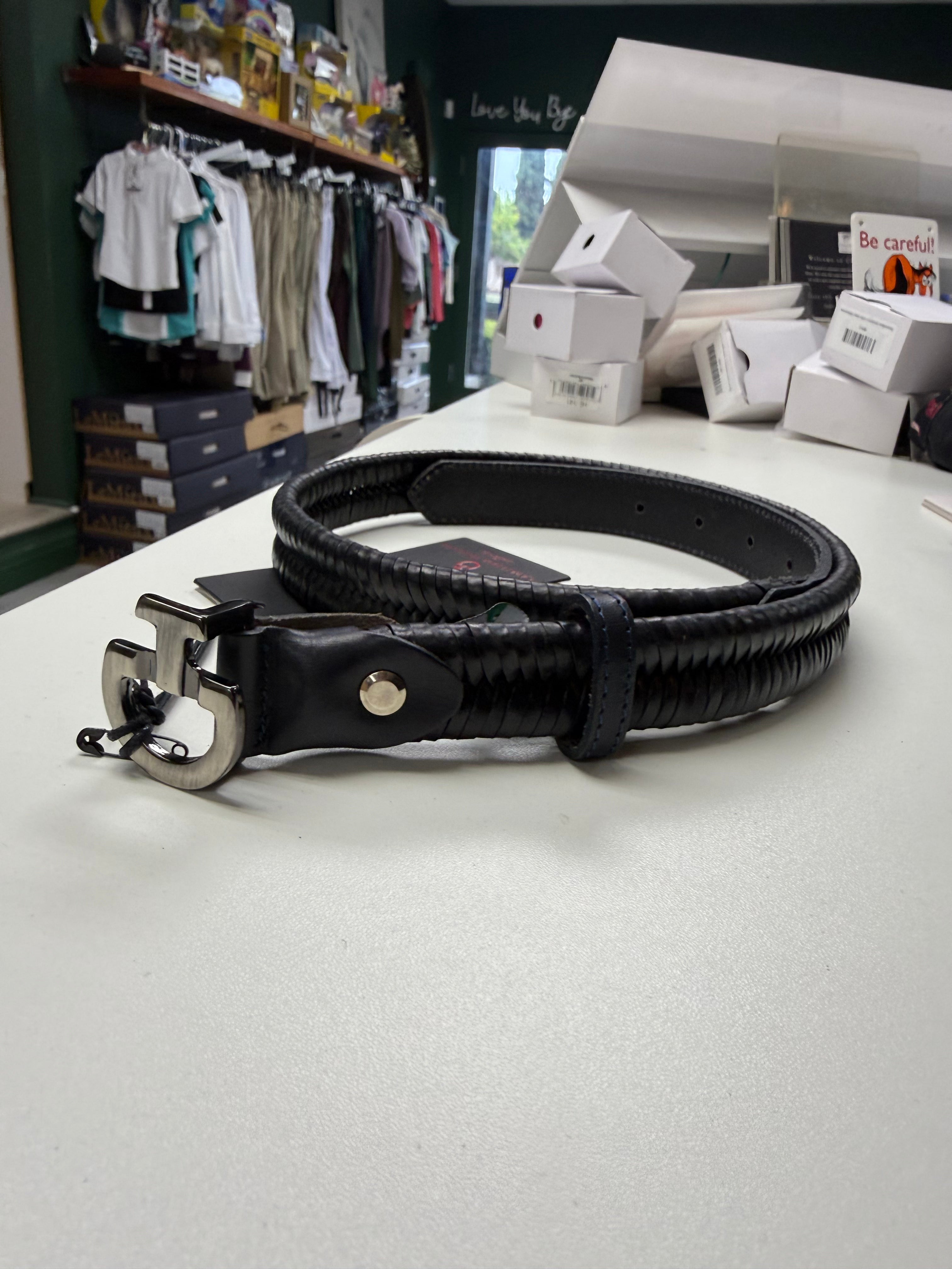CT Womens Leather Belt Navy/Black M