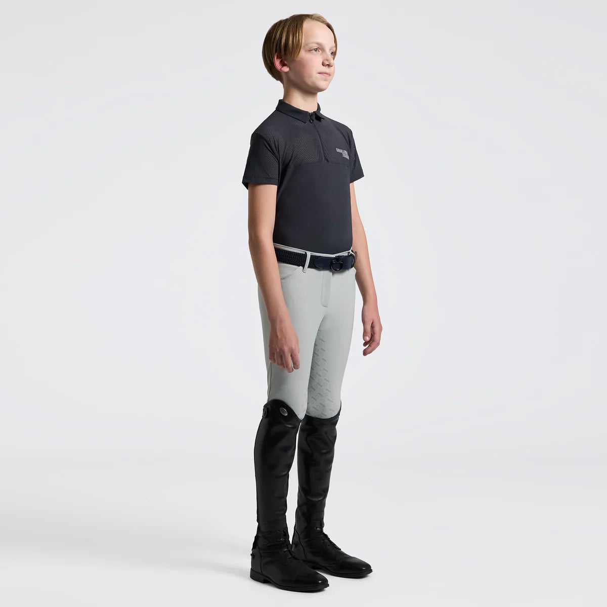 Cavalleria Toscana Kid's Micro Perforated Short Sleeve Training Polo - Charcoal