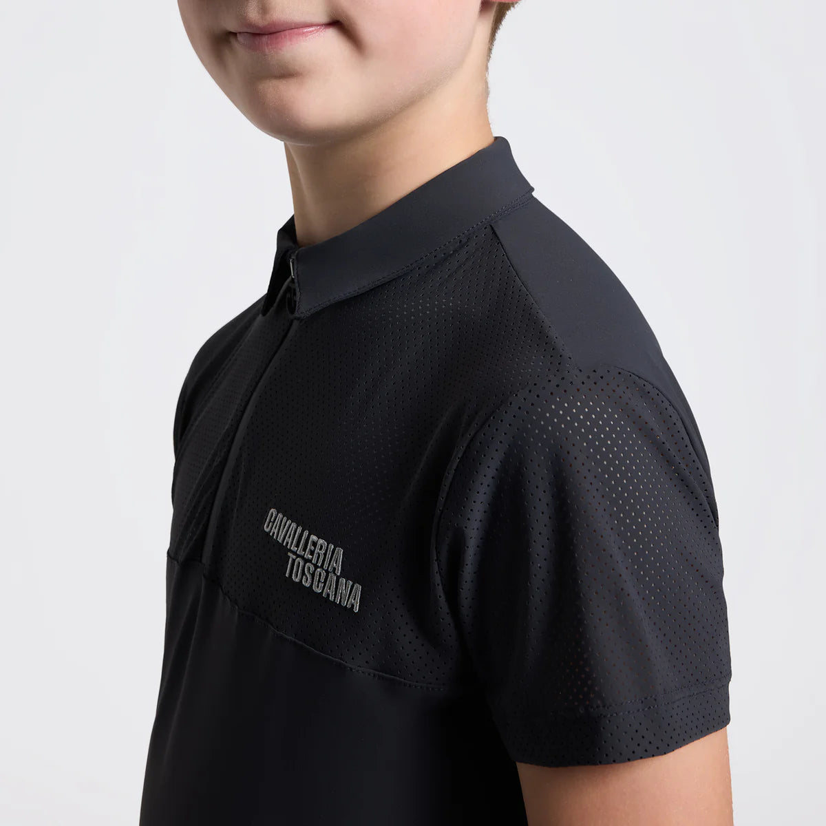 Cavalleria Toscana Kid's Micro Perforated Short Sleeve Training Polo - Charcoal