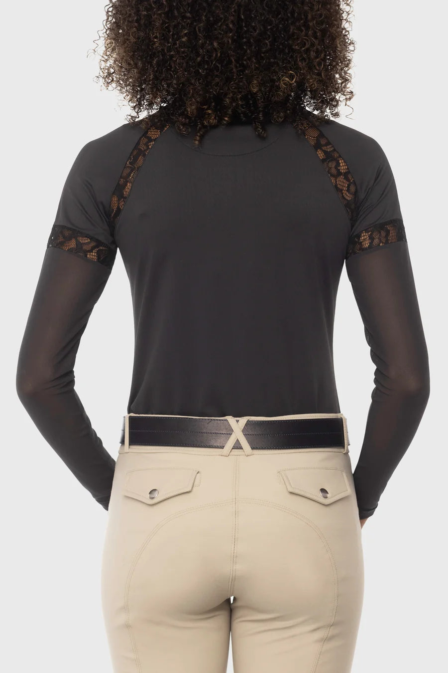Kastel Black 1/4 Zip Long Sleeve Top w/Mesh Sleeves & Lace Insets