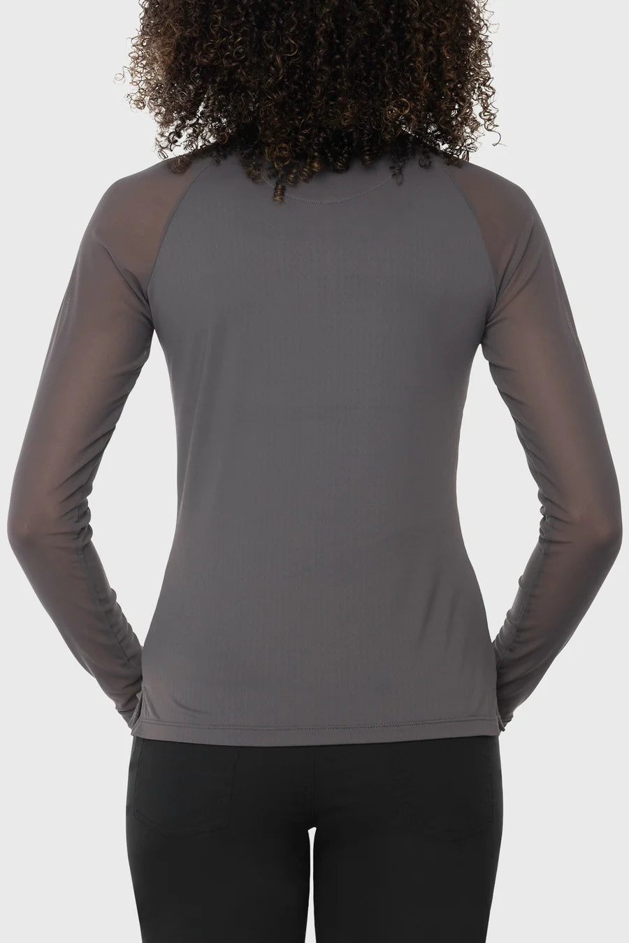 Kastel Slate 1/4 Zip Long Sleeve Top w/Mesh Sleeves & Crystal Zipper