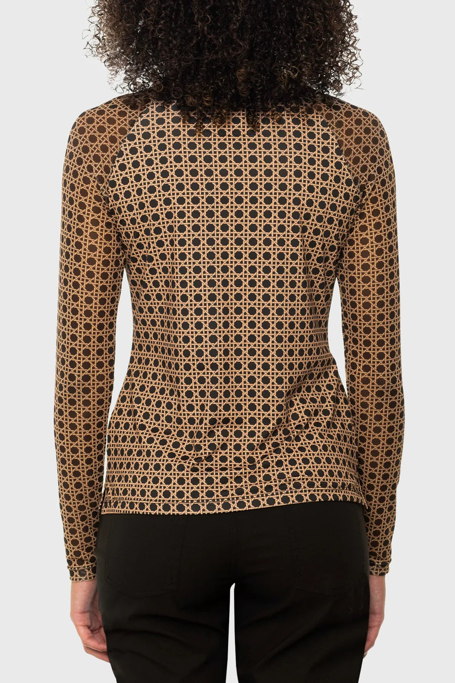 Kastel Camel Basketweave Mock Neck Long Sleeve Mesh Raglan