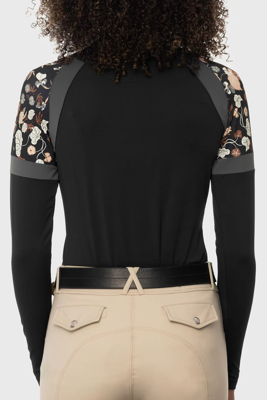 Kastel Neutral Modern Begonia 1/4 Zip Long Sleeve Paneled Top w/Crystal Zip