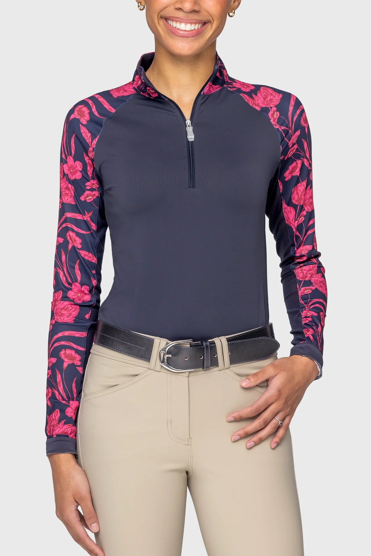 Kastel Long Sleeve Hot Pink French Tulips 1/4 Zip