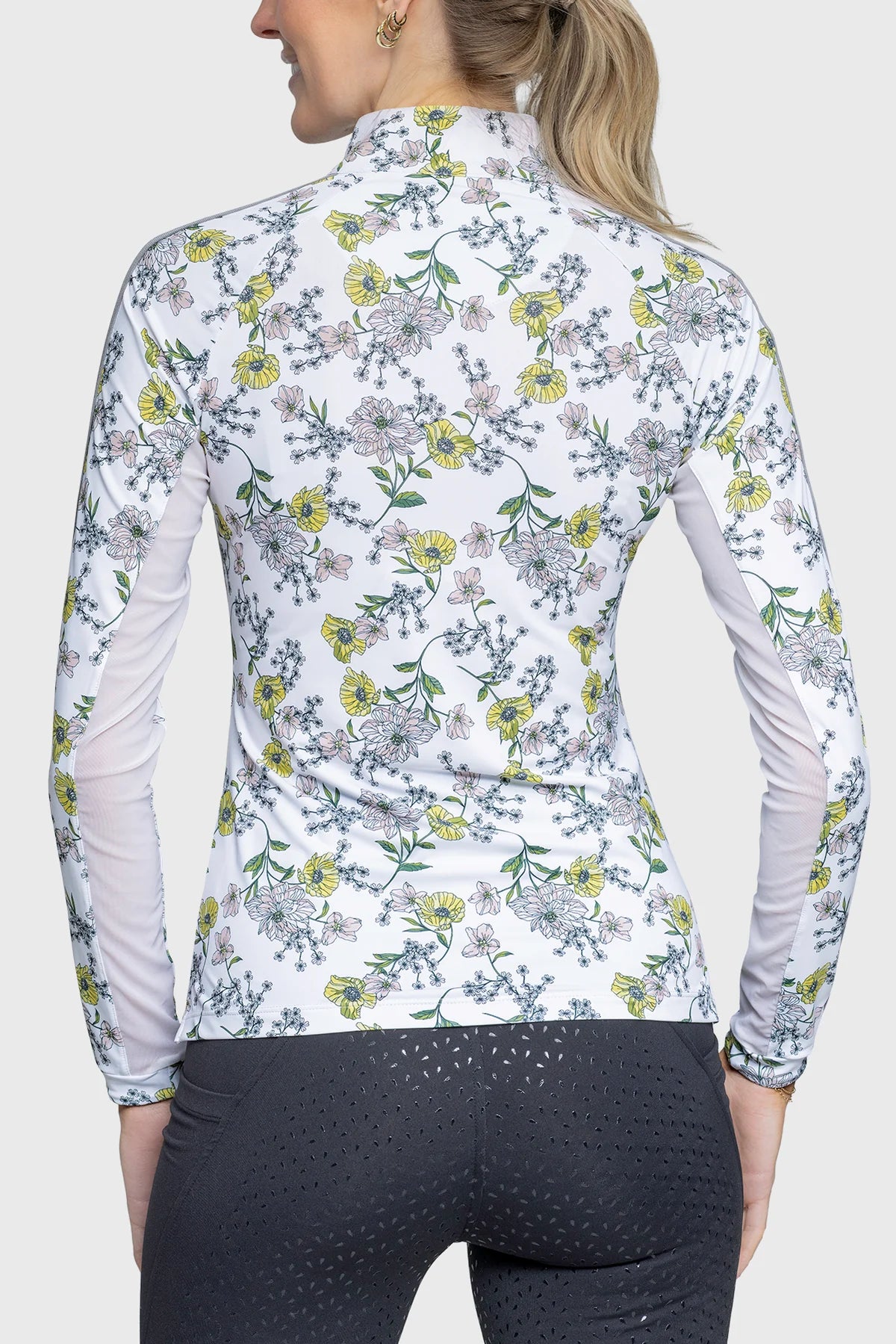 Kastel Yellow Wild Poppies Long Sleeve 1/4 Zip Sun Shirt With Trim