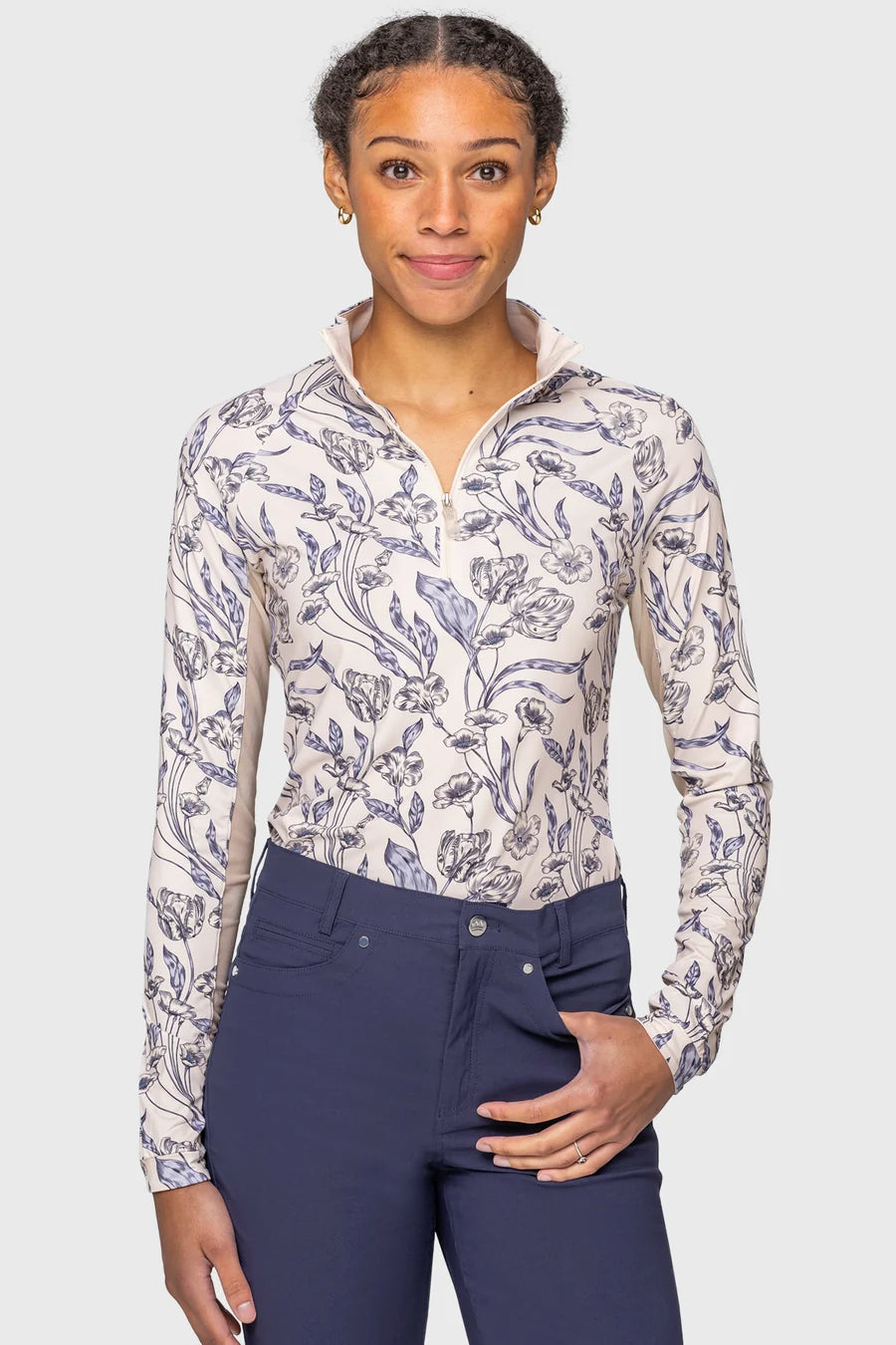 Kastel Periwinkle French Tulip Long Sleeve 1\4 Zip Sun Shirt