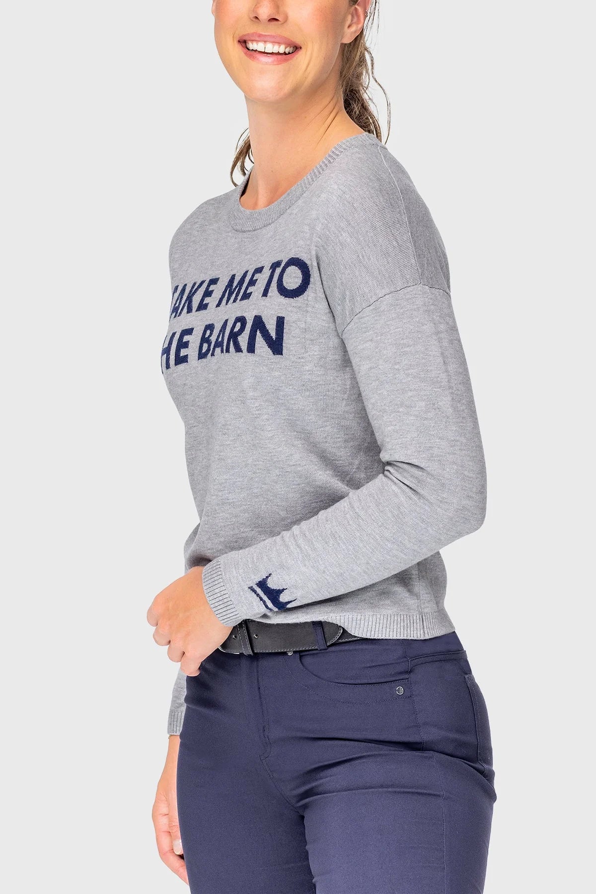 Kastel "Take Me To The Barn" Sweater - Heather Grey W/ Navy