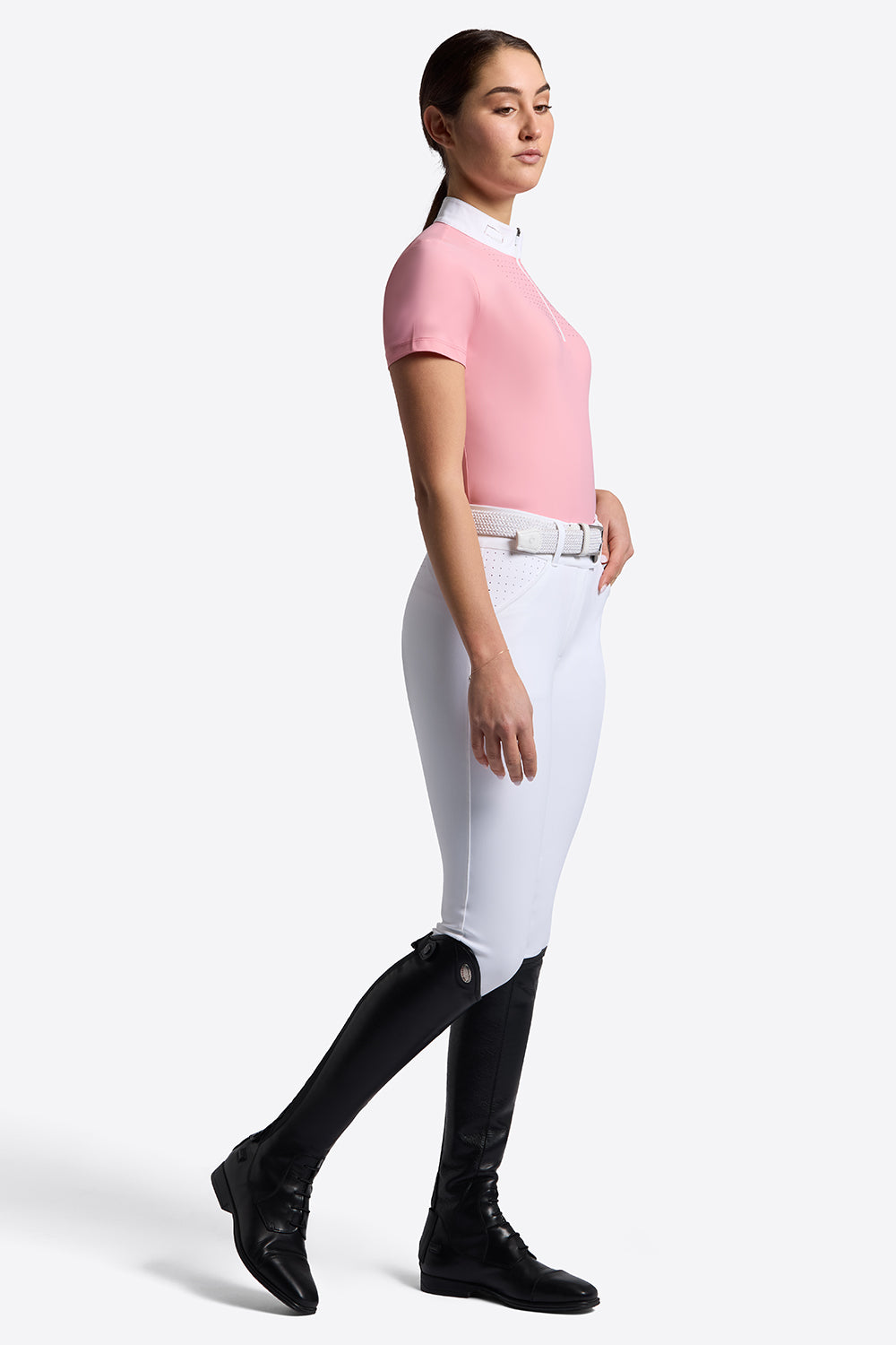 Rider's Gene S/S Jersey w/Strass Zip Competition Shirt - Peony