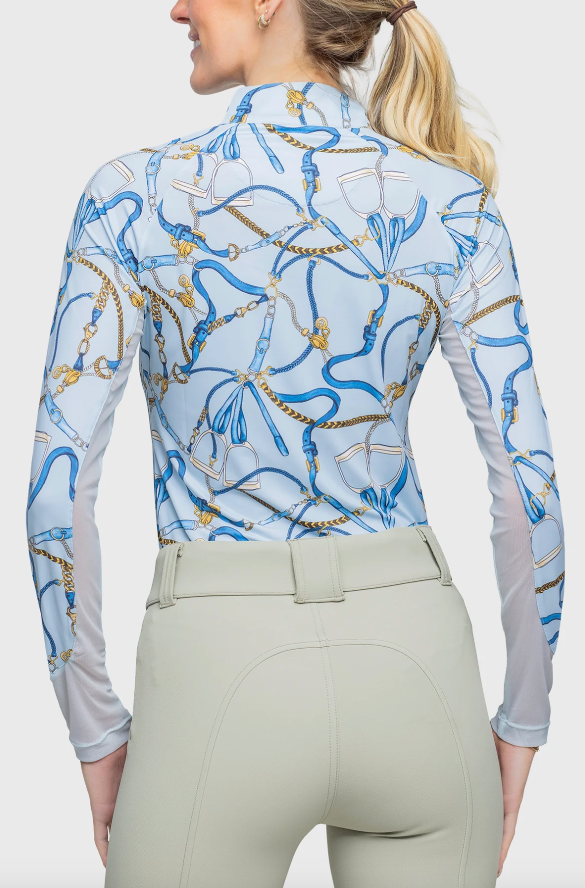 Kastel Robin's Egg Belt Print Long Sleeve 1/4 Zip Sun Shirt