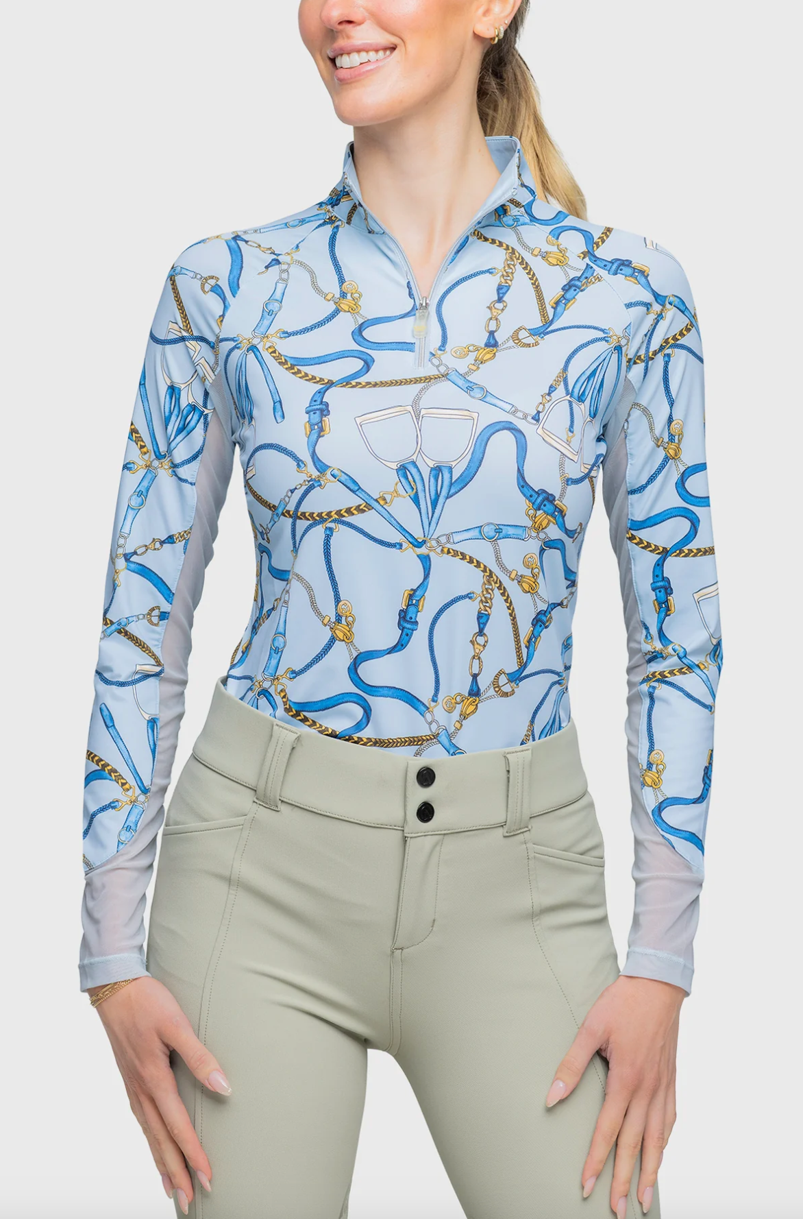 Kastel Robin's Egg Belt Print Long Sleeve 1/4 Zip Sun Shirt