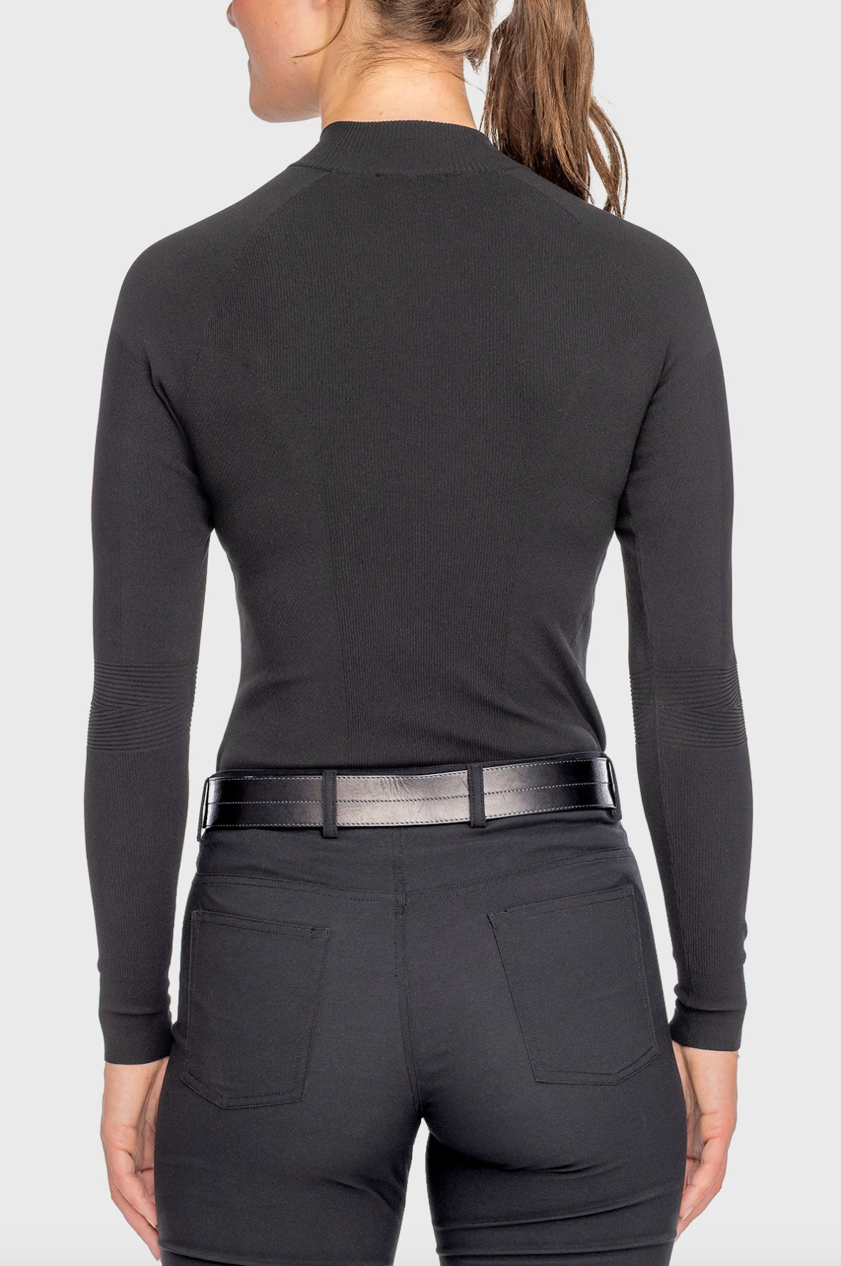 Kastel Black Ribbed Knit Crystal Zipper Mock Neck Sweater