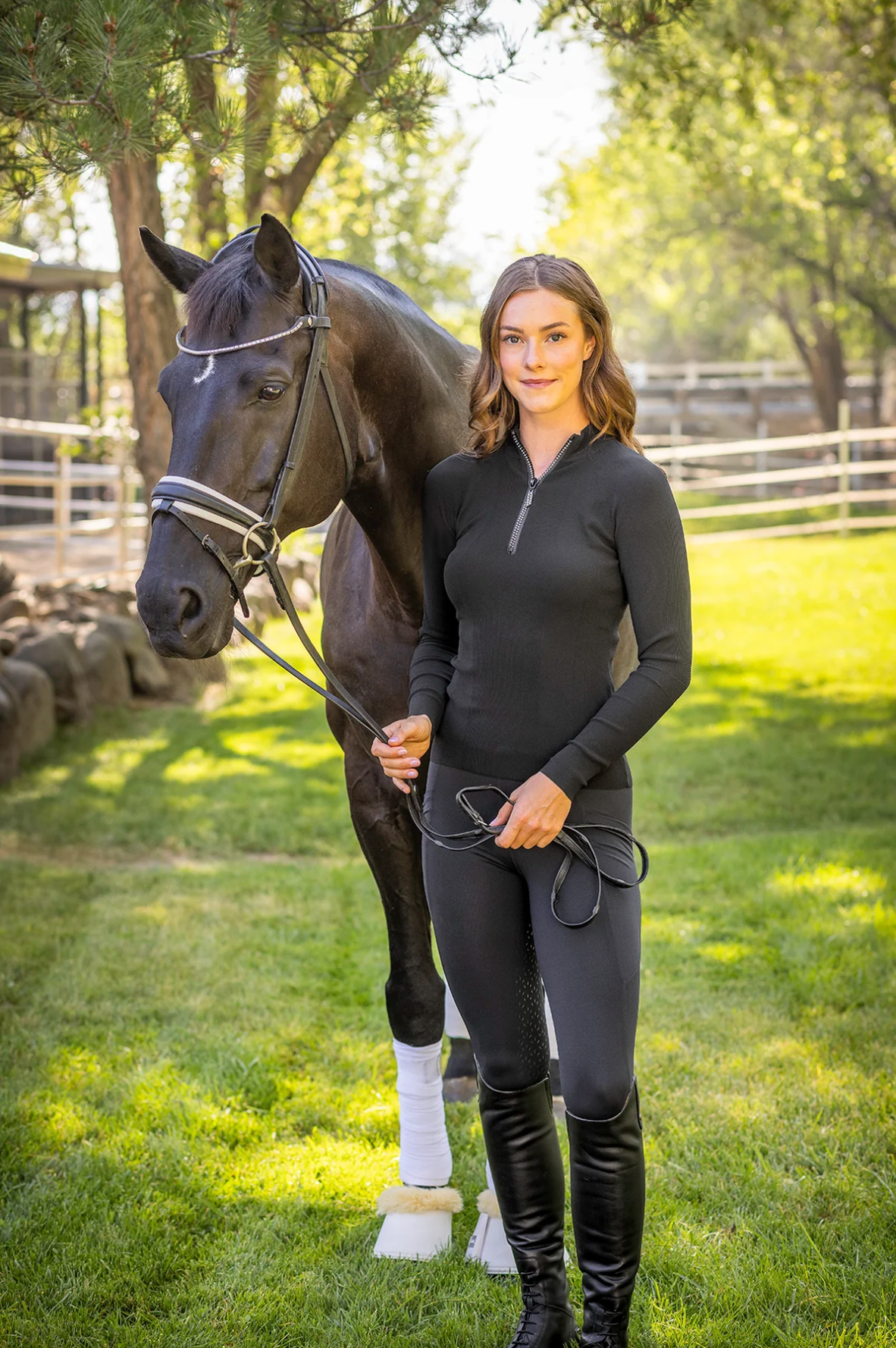 Kastel Black Ribbed Knit Crystal Zipper Mock Neck Sweater