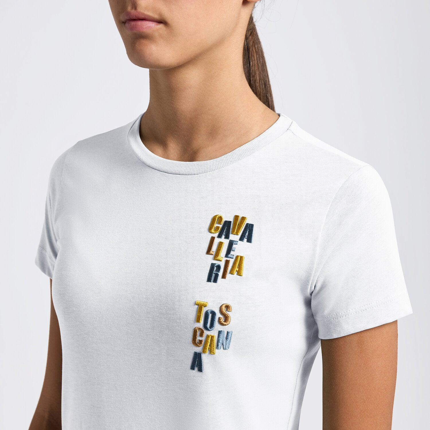 CT Cotton T Shirt w Multicolor Embroidery Logo White 12