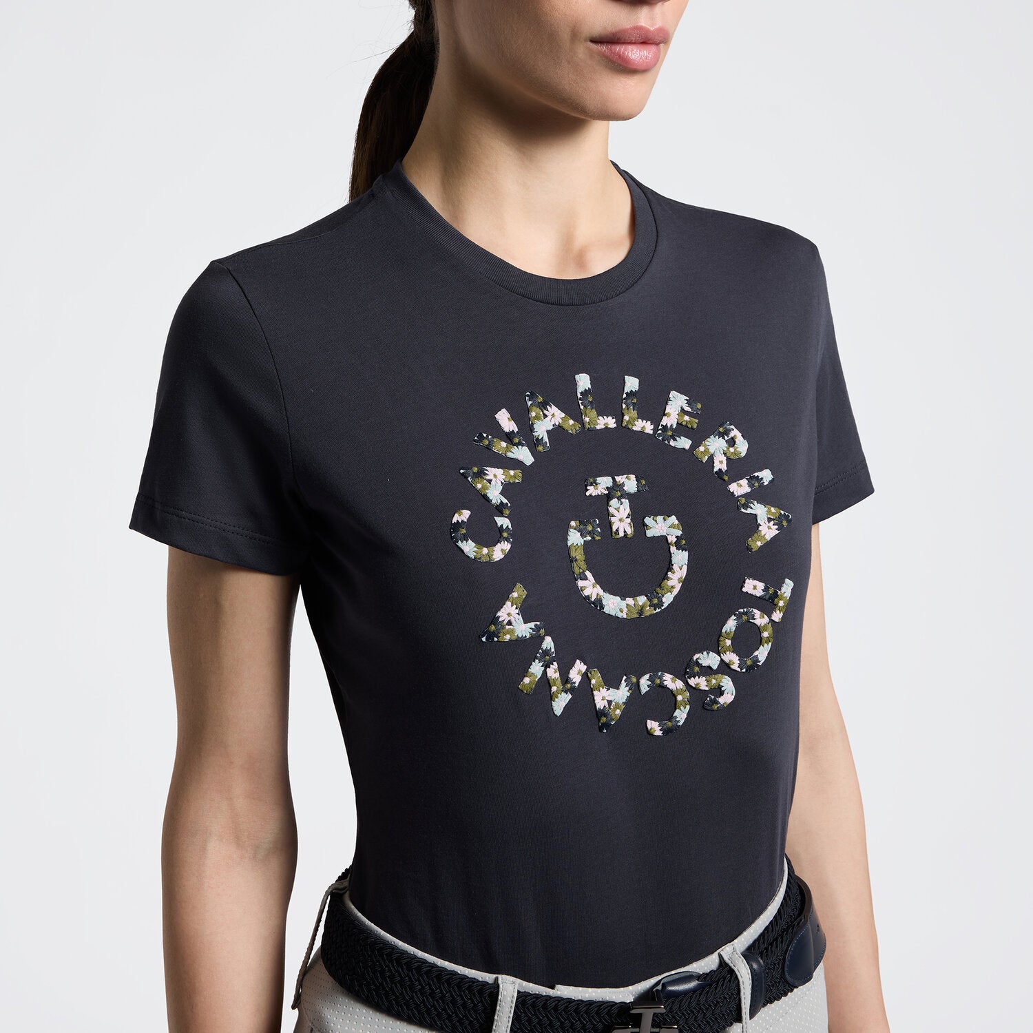 Cavalleria Toscana Floral Embroidery T-Shirt - Charcoal