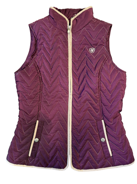 USED Ariat Tek Ashley Western Women's Quilted Vest Small - Burgandy Plu