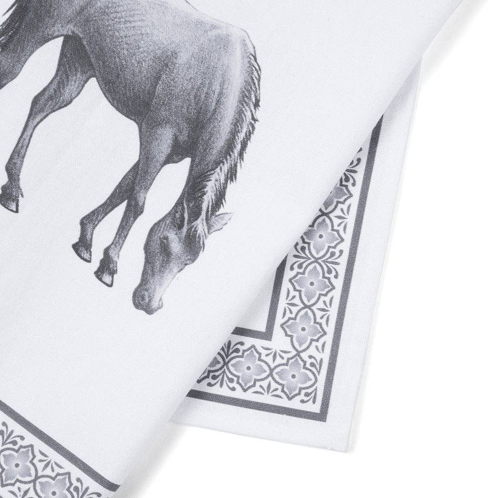 Black & White Rocky the Horse Cotton Tea Towel On Hanger
