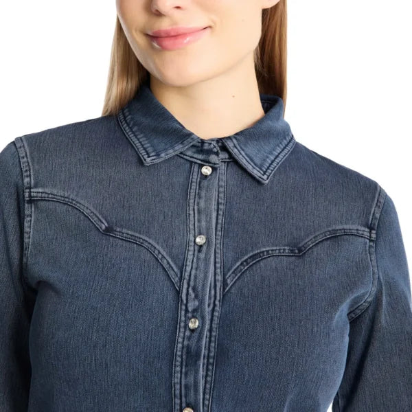 Horze Ulrika Womens Western Stretch Shirt - Denim Blue