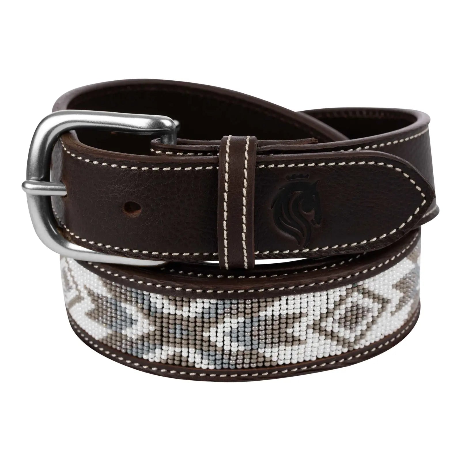 Equinavia Estelle Hand Beaded Belt - Dark Brown/Light Olive