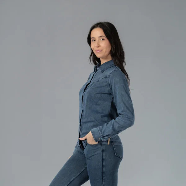 Horze Ulrika Womens Western Stretch Shirt - Denim Blue