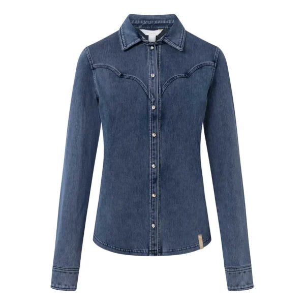 Horze Ulrika Womens Western Stretch Shirt - Denim Blue