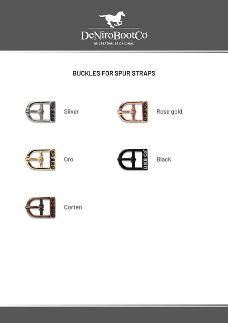 DeNiro Custom Dressage or Jumper Boot Buckles, Hooks, Logo and Spur straps