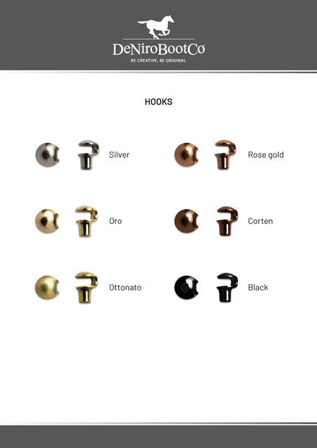 DeNiro Custom Dressage or Jumper Boot Buckles, Hooks, Logo and Spur straps