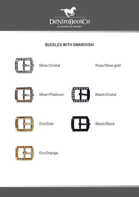 DeNiro Custom Dressage or Jumper Boot Buckles, Hooks, Logo and Spur straps