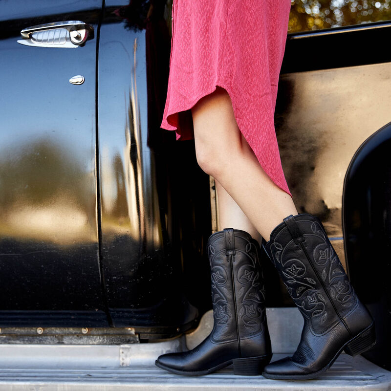 Ariat Women's Heritage Western R Toe Boot - Black Deertan