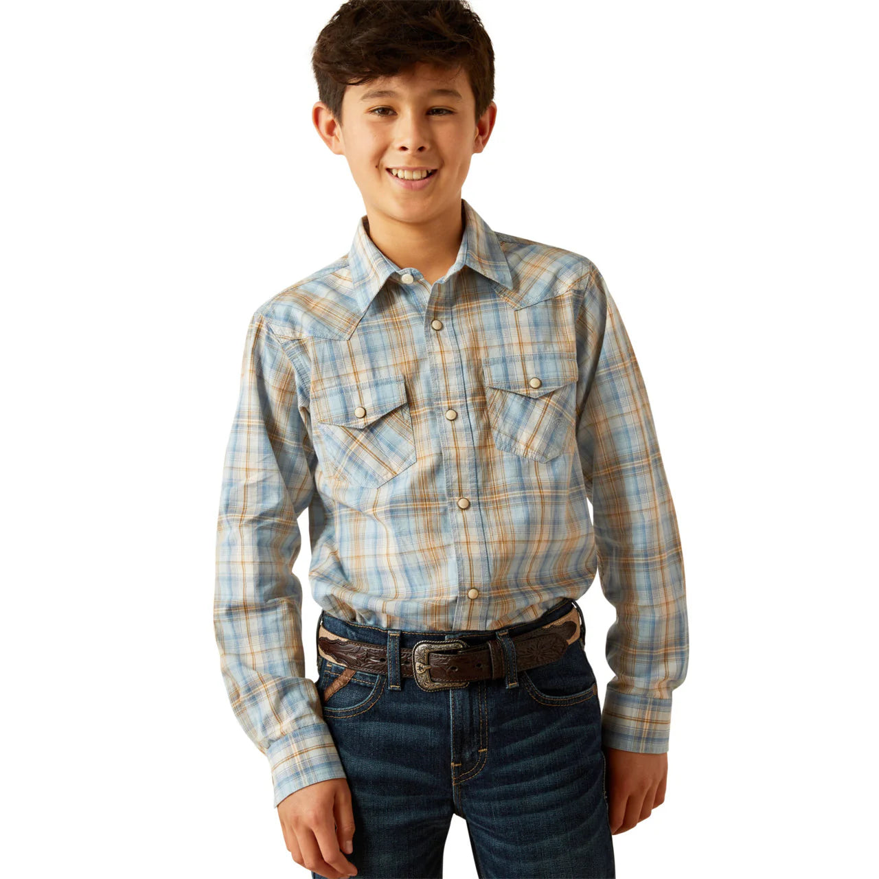 Ariat Boys Howe Retro Snap Long Sleeve Shirt Light Blue