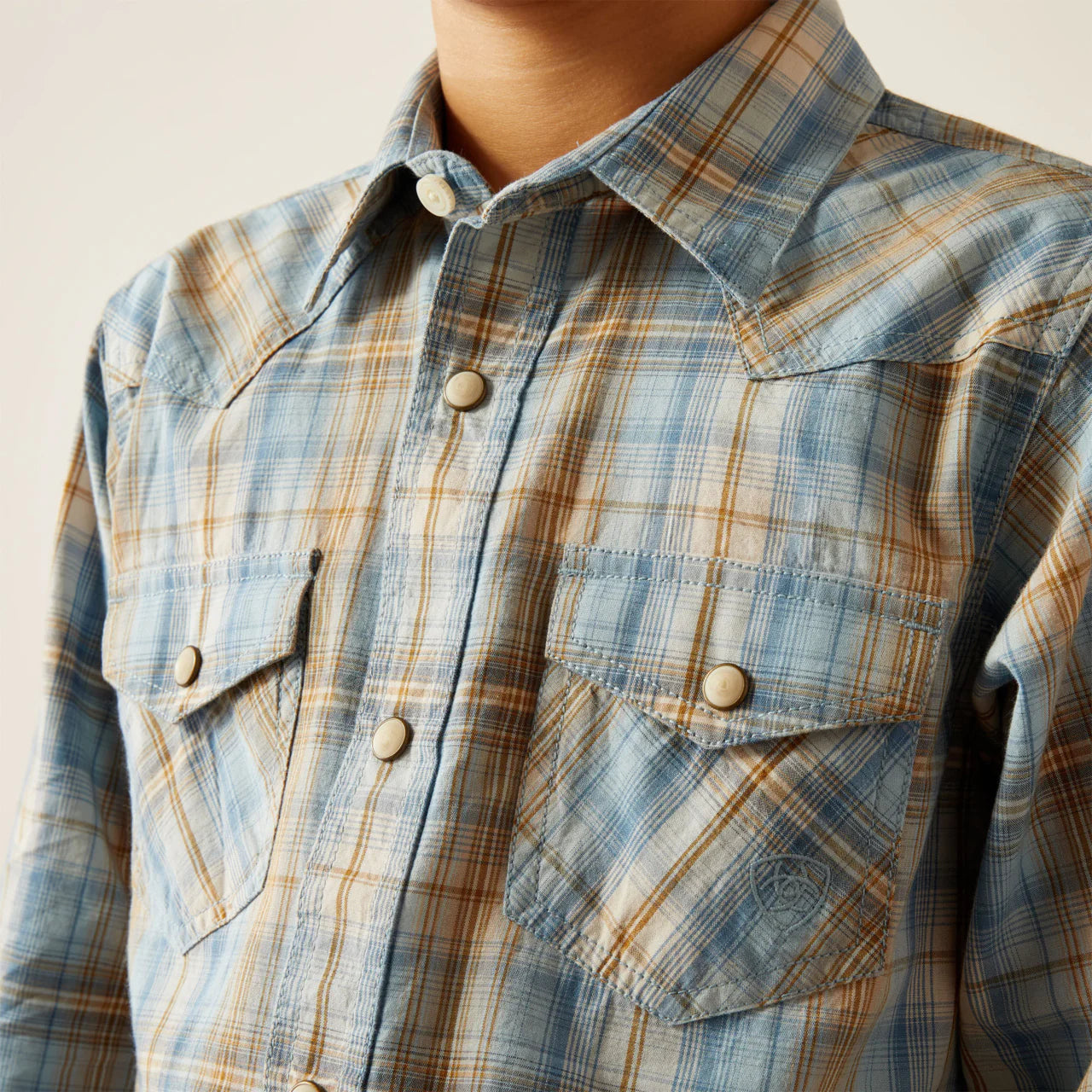 Ariat Boys Howe Retro Snap Long Sleeve Shirt Light Blue