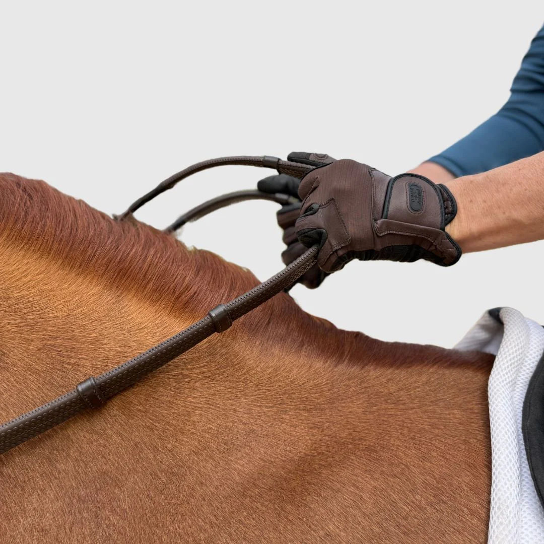 Correct Connect Super Grip Reins | Heavy Rubber Rein | 5" Hand Stops - Brown