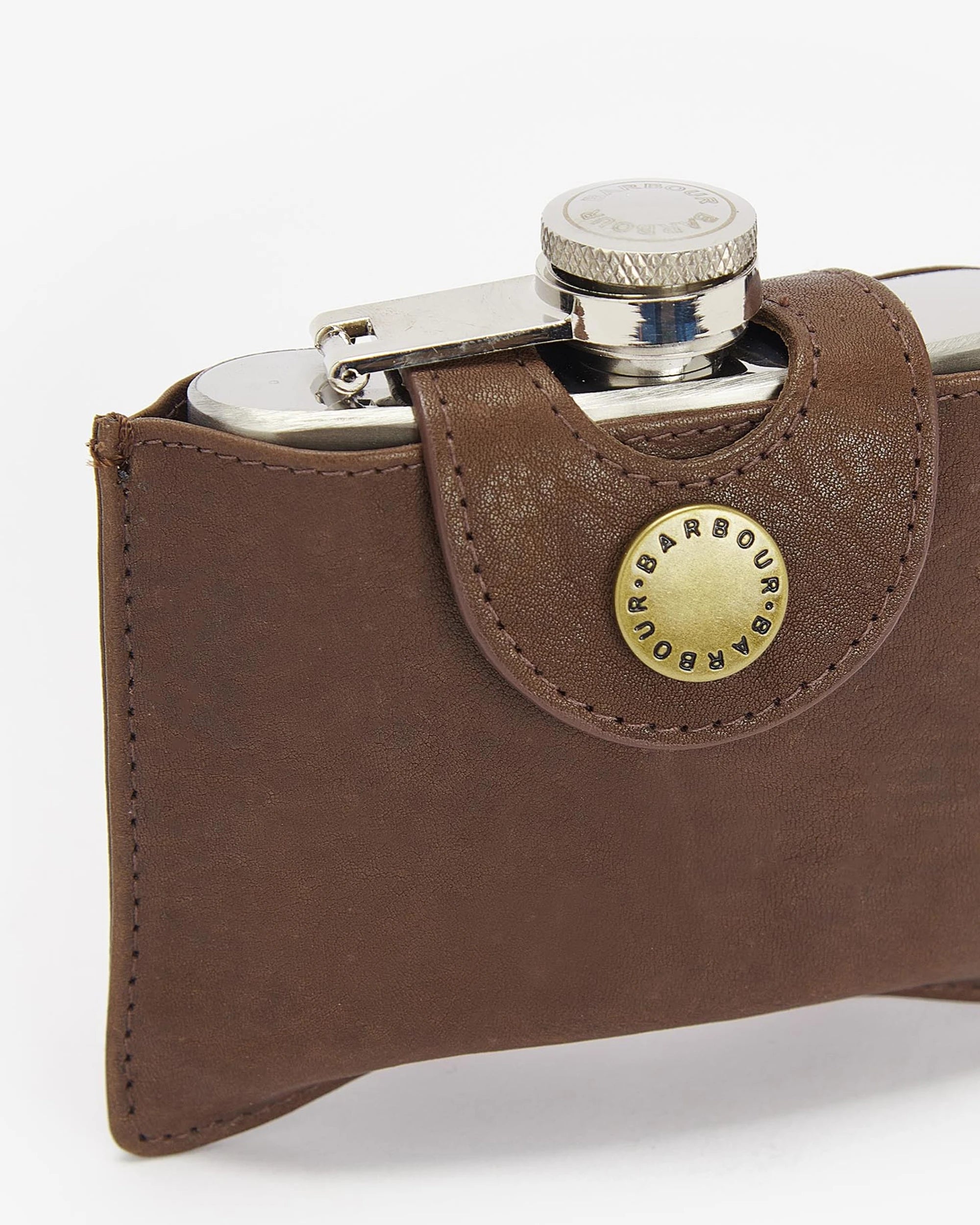Barbour Hinged Hip Flask Brown