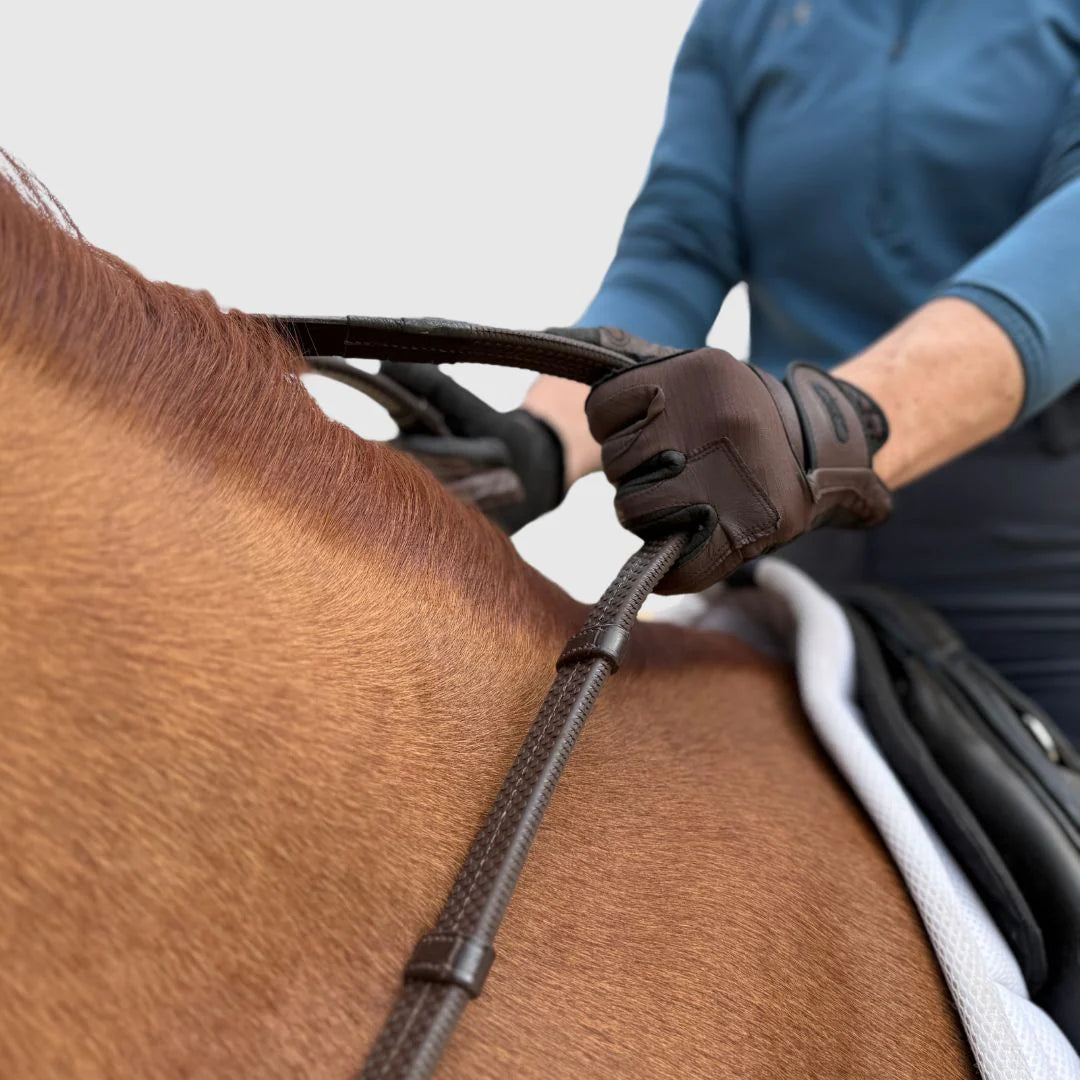 Correct Connect Super Grip Reins | Heavy Rubber Rein | 5" Hand Stops - Brown