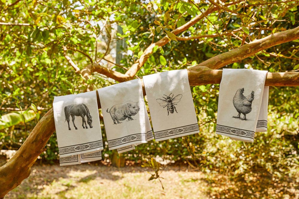 Black & White Rocky the Horse Cotton Tea Towel On Hanger