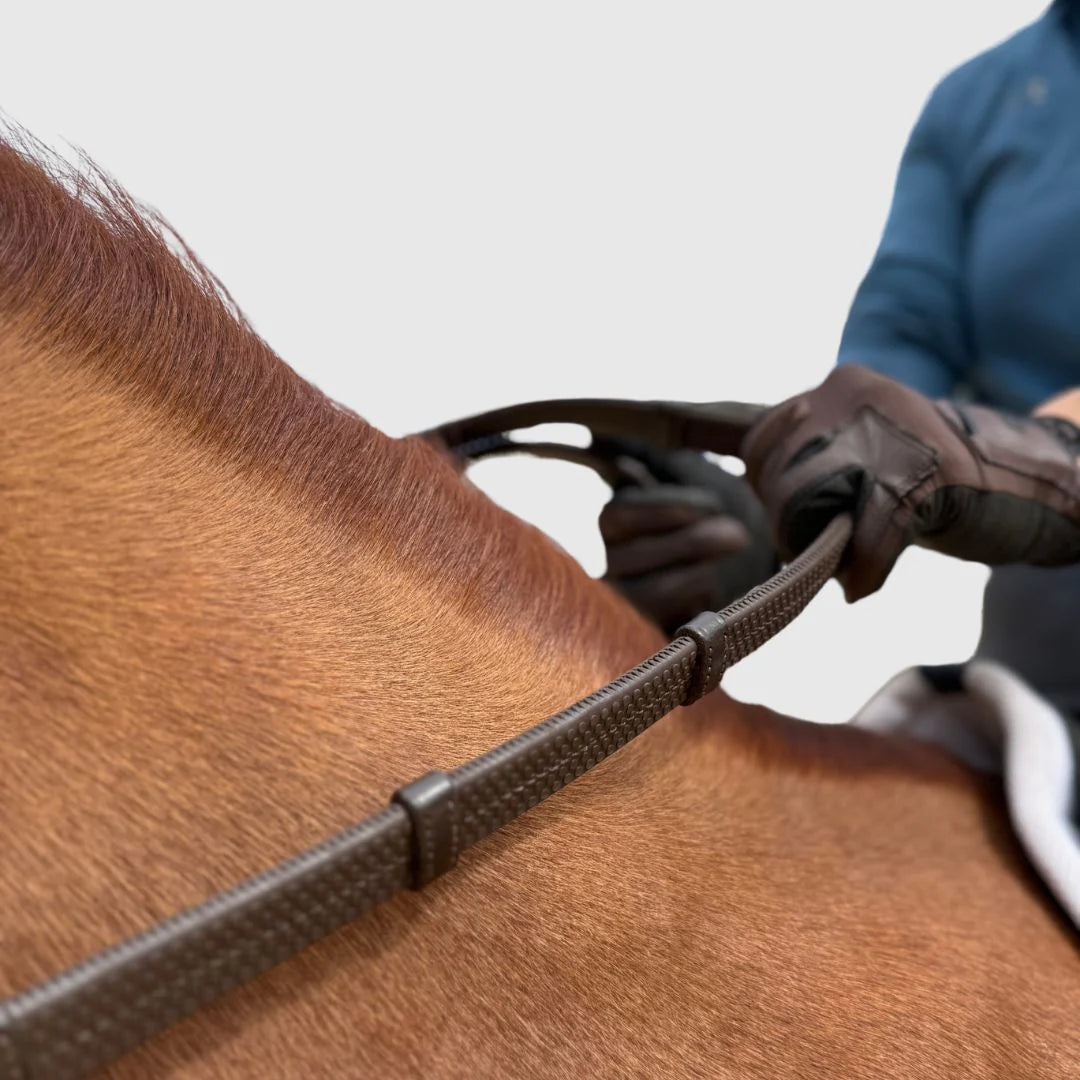 Correct Connect Super Grip Reins | Heavy Rubber Rein | 5" Hand Stops - Brown