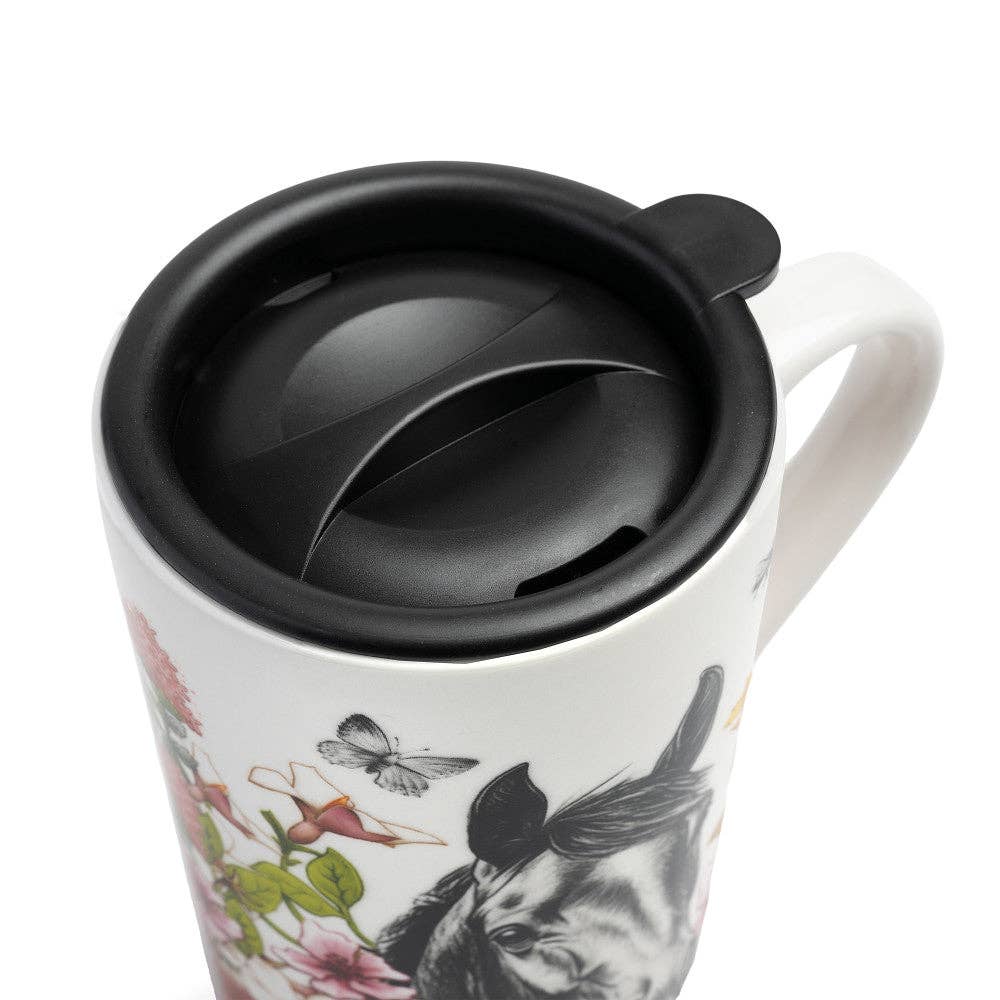 Rocky the Horse Floral Coffee & Tea Travel Mug with Lid