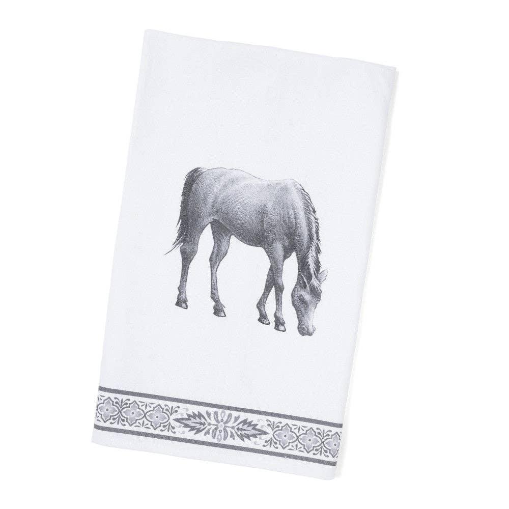 Black & White Rocky the Horse Cotton Tea Towel On Hanger