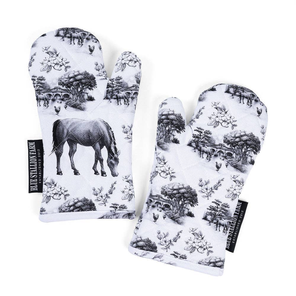 Blue Stallion Farm Farm Toile Cotton Oven Mitts Full Pair