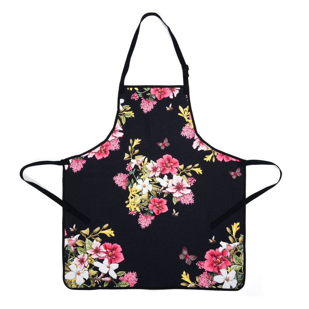 Blue Stallion Farm Black Floral Bouquet Apron