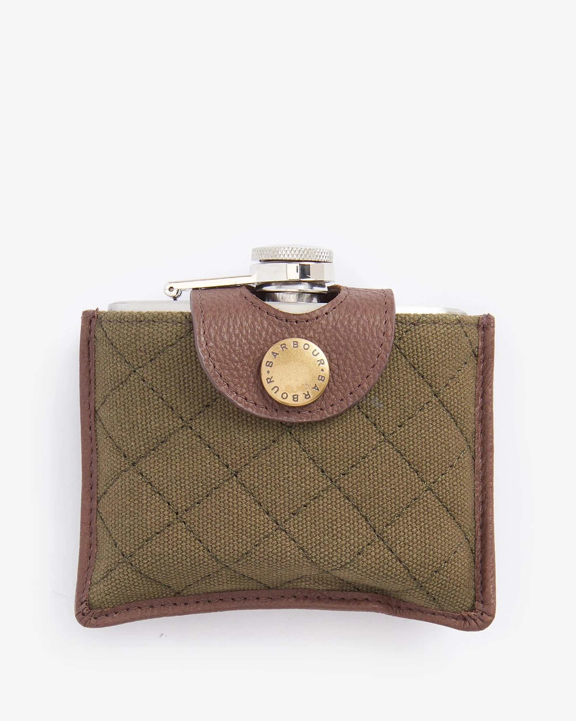 Barbour Padbury Quilted Hip Flask Dark Brown/ Olive