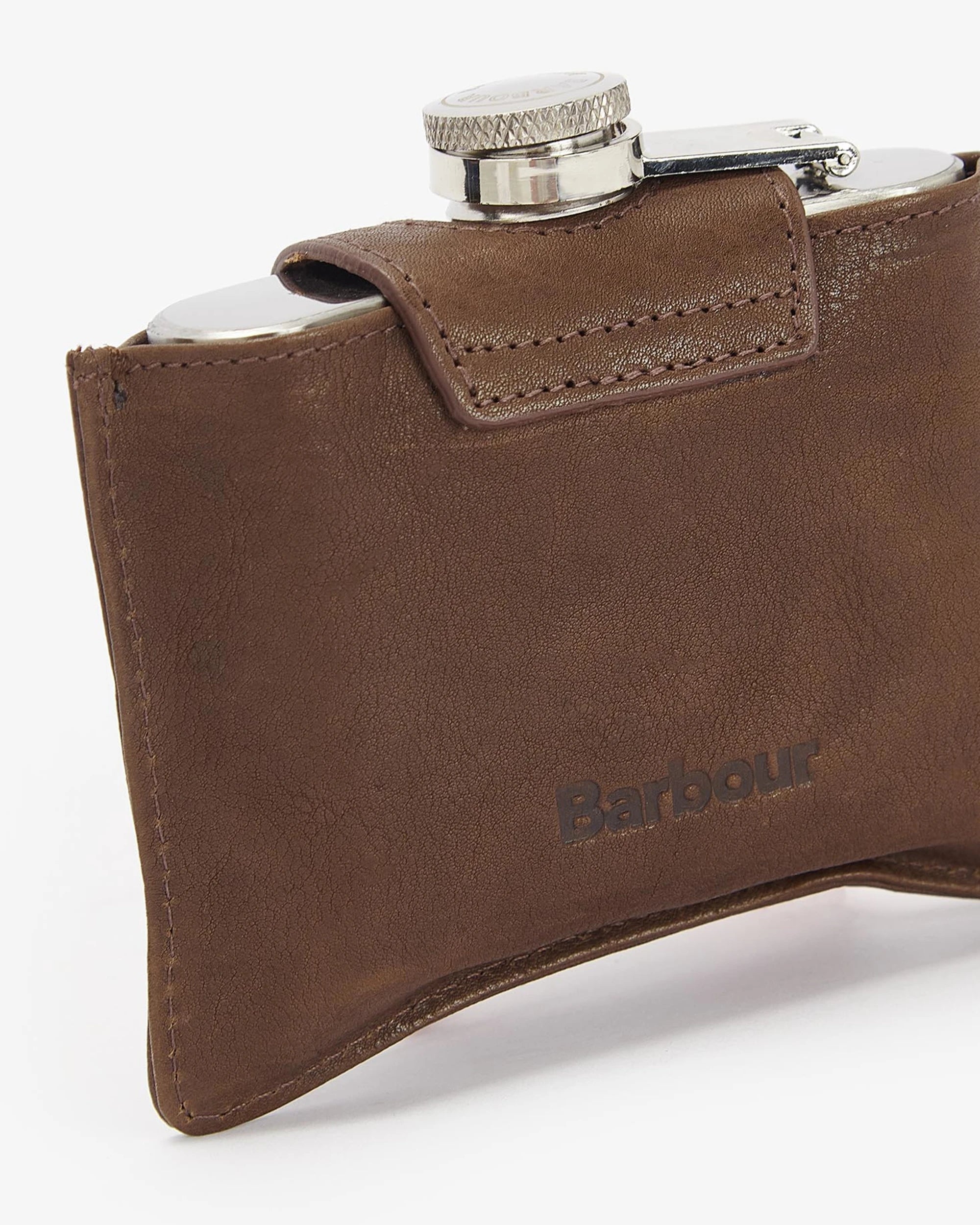 Barbour Hinged Hip Flask Brown