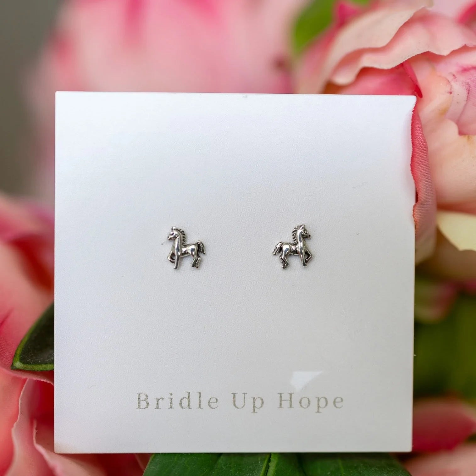 Bridle Up Hope Tiny Horse Earrings Silver