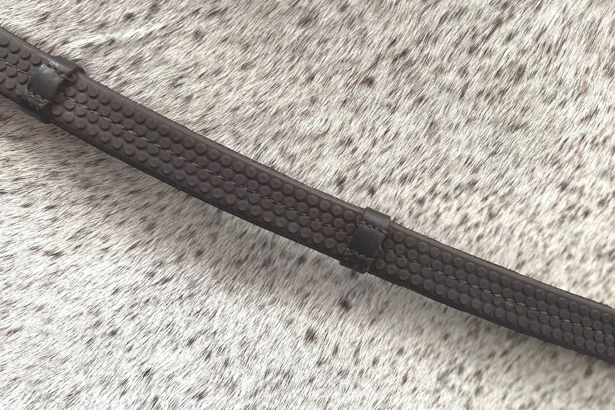 Correct Connect Super Grip Reins | Heavy Rubber Rein | 5" Hand Stops - Brown