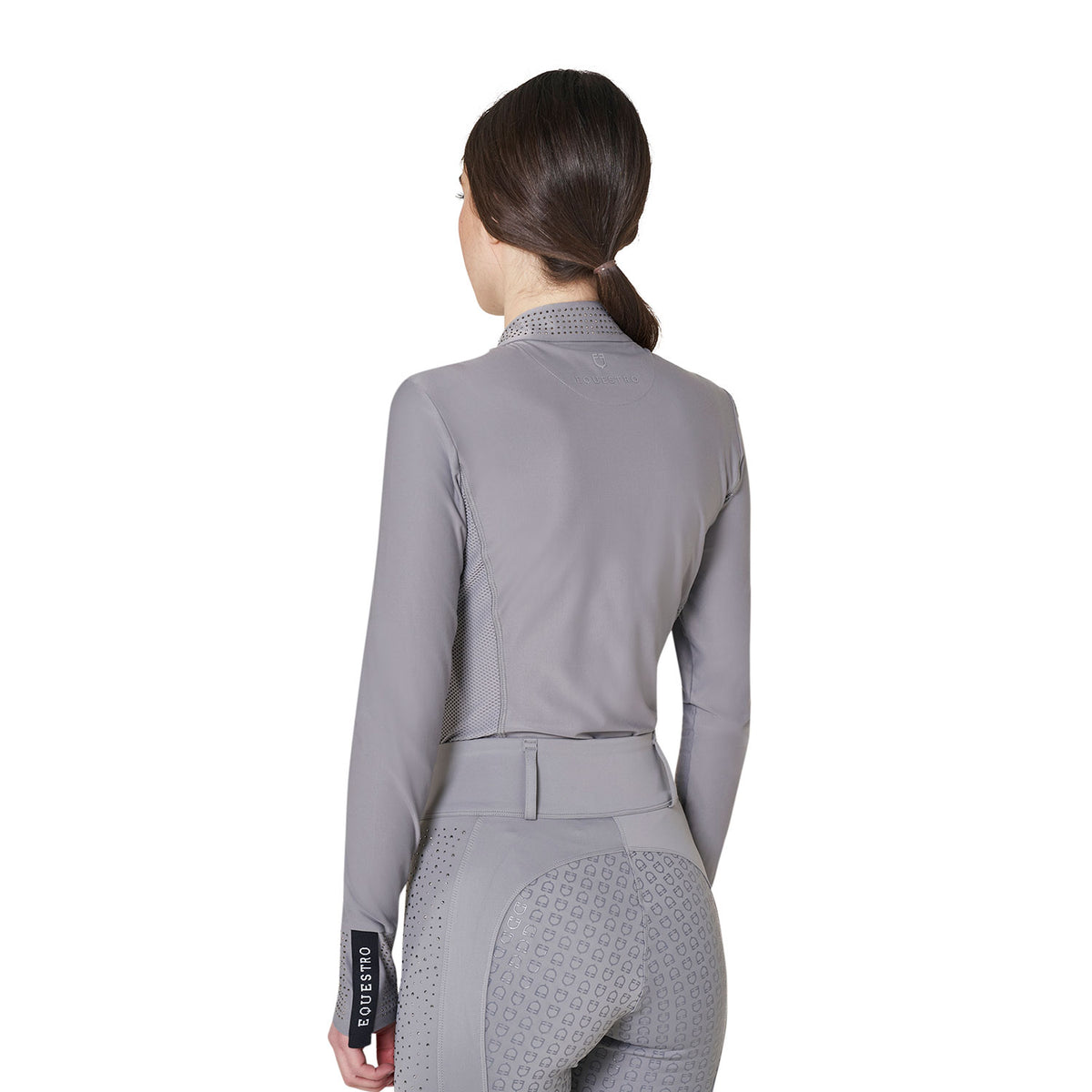 Equestro Women's Strass Technical Training Polo - Frost Grey