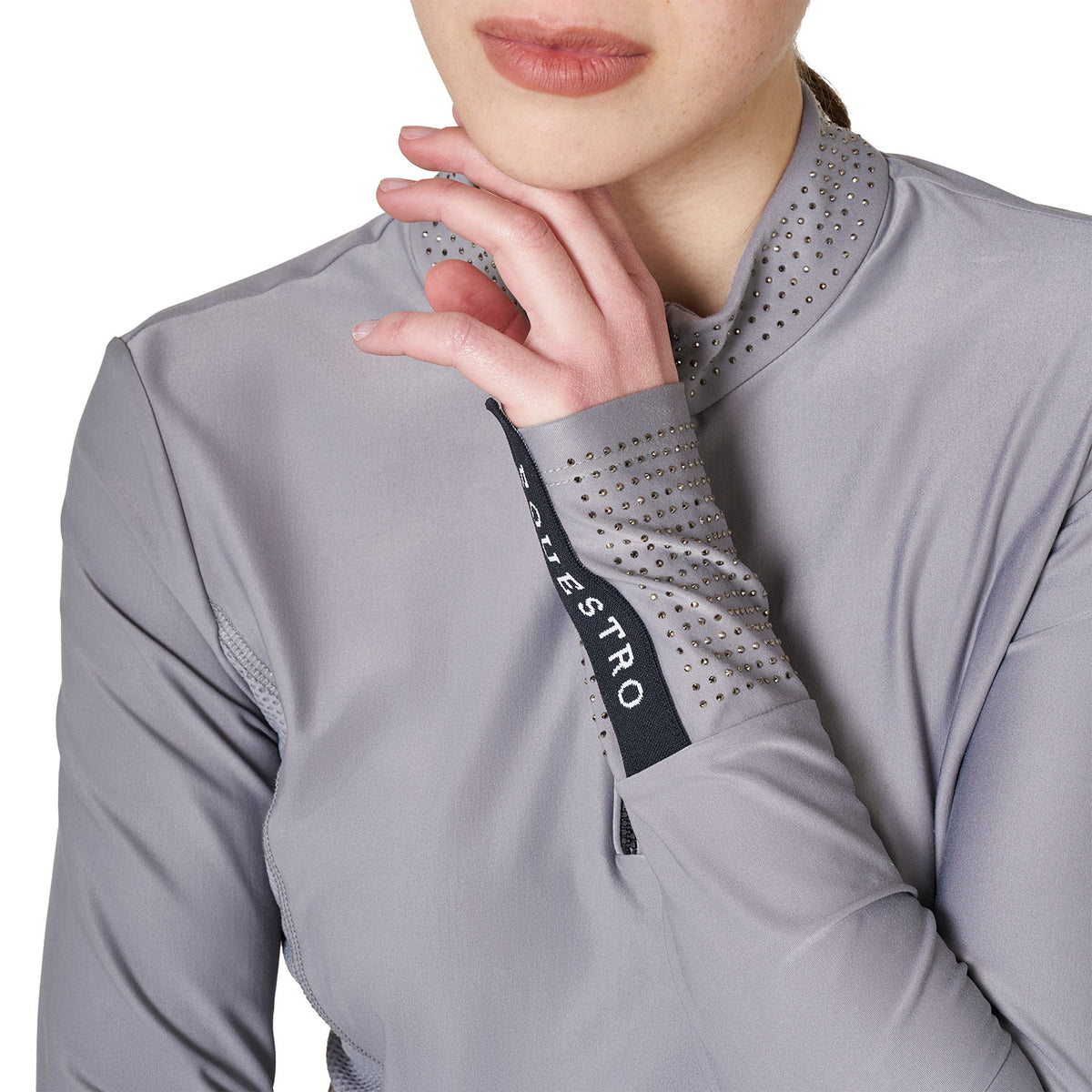 Equestro Women's Strass Technical Training Polo - Frost Grey