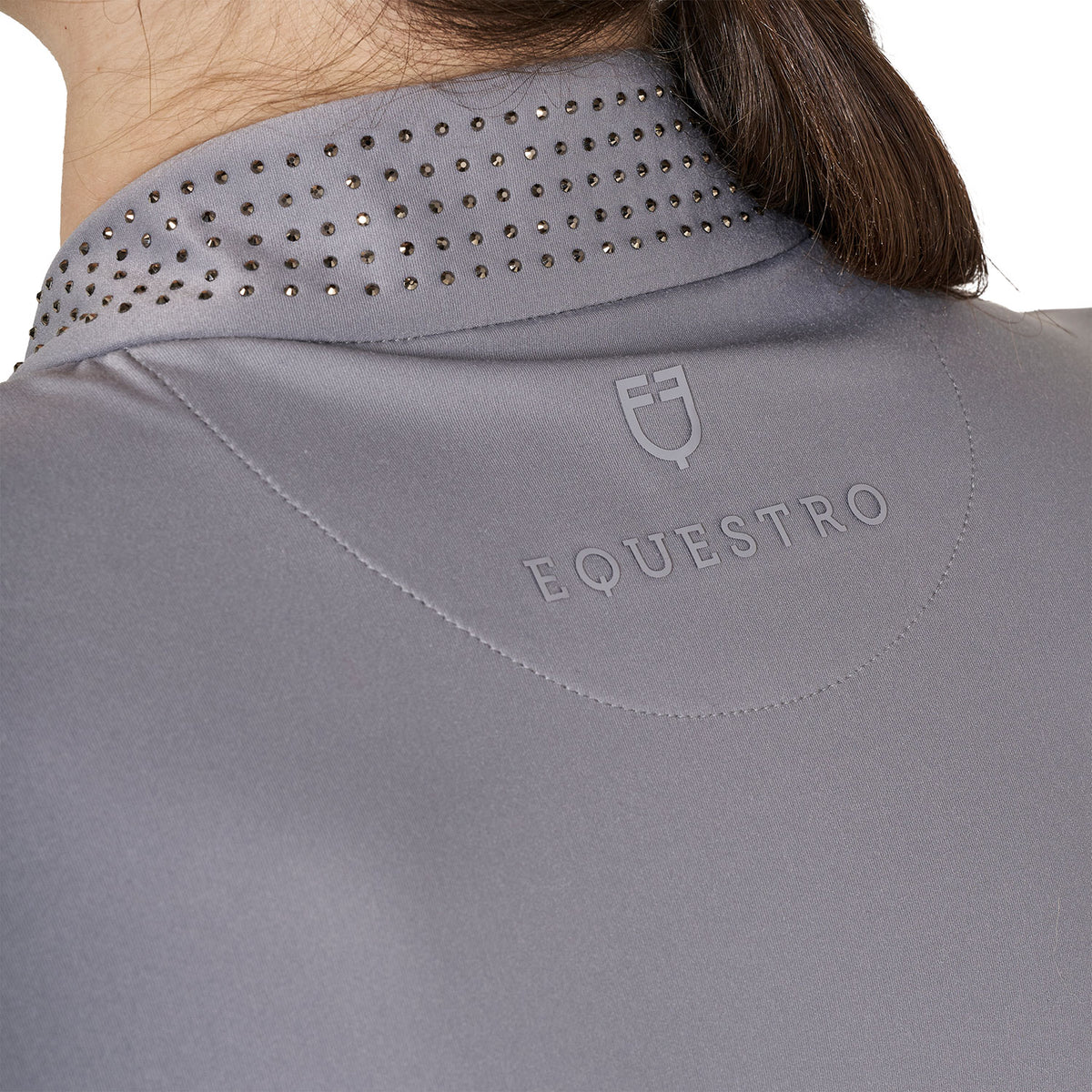 Equestro Women's Strass Technical Training Polo - Frost Grey