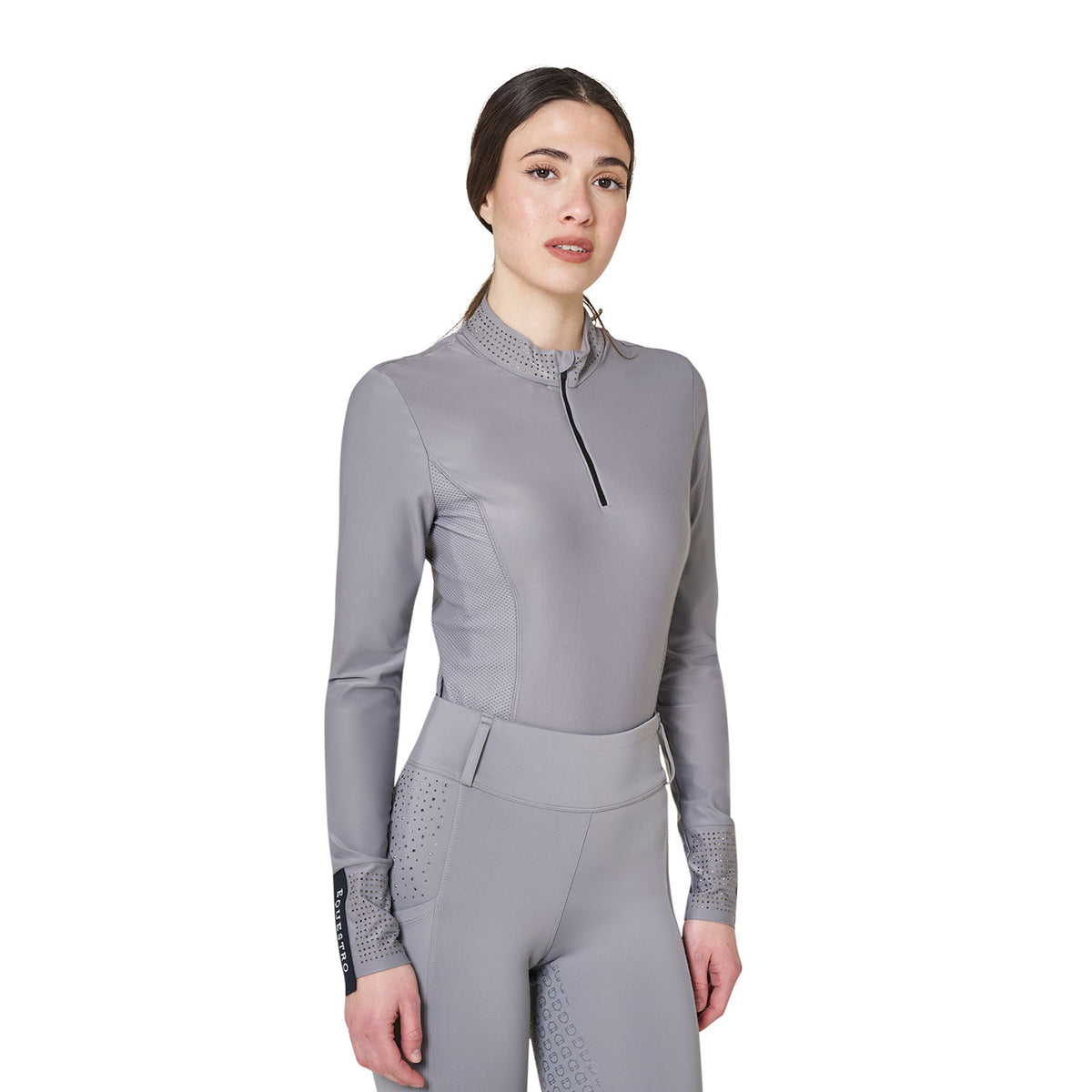 Equestro Women's Strass Technical Training Polo - Frost Grey